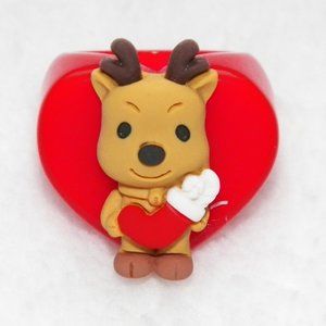 3D Chunky Christmas Reindeer Ring Green Size 8